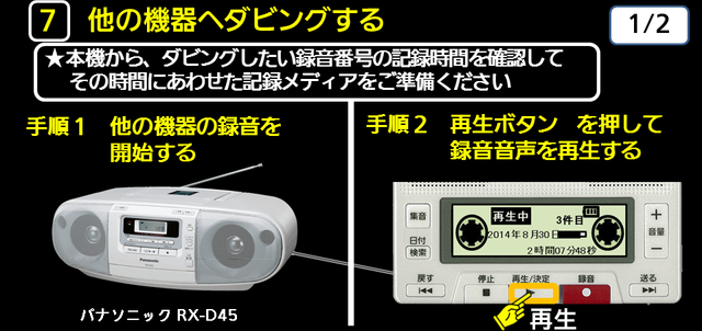 ７　他の機器へダビングする　手順１　手順２　下に解説テキストがあります。