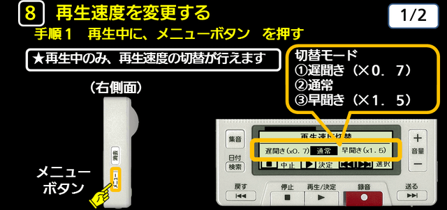 ８　再生速度を変更する　手順１　下に解説テキストがあります。